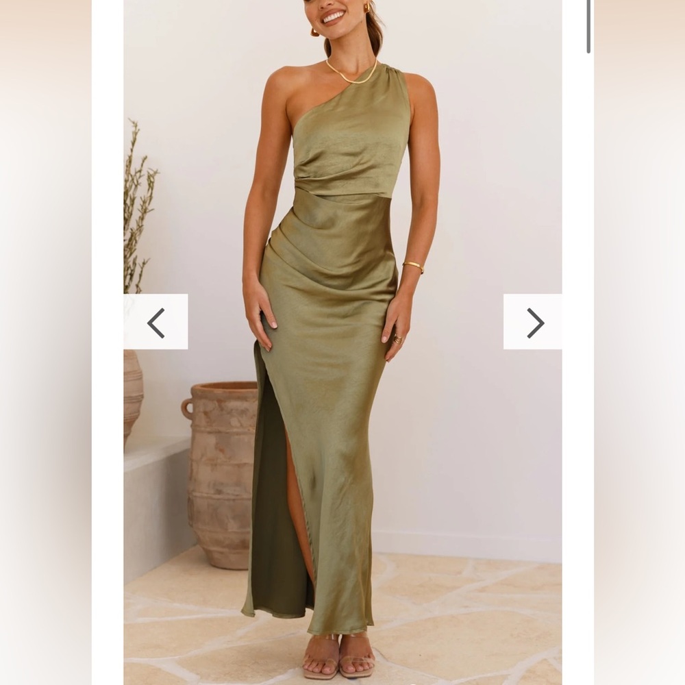 Elegant One-Shoulder Dress in Olive Green